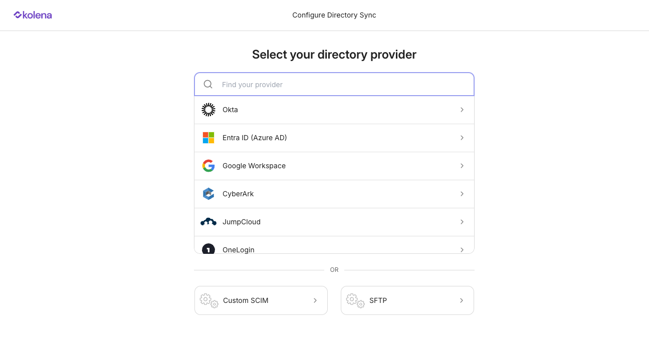 Directory Provider Setup Screen