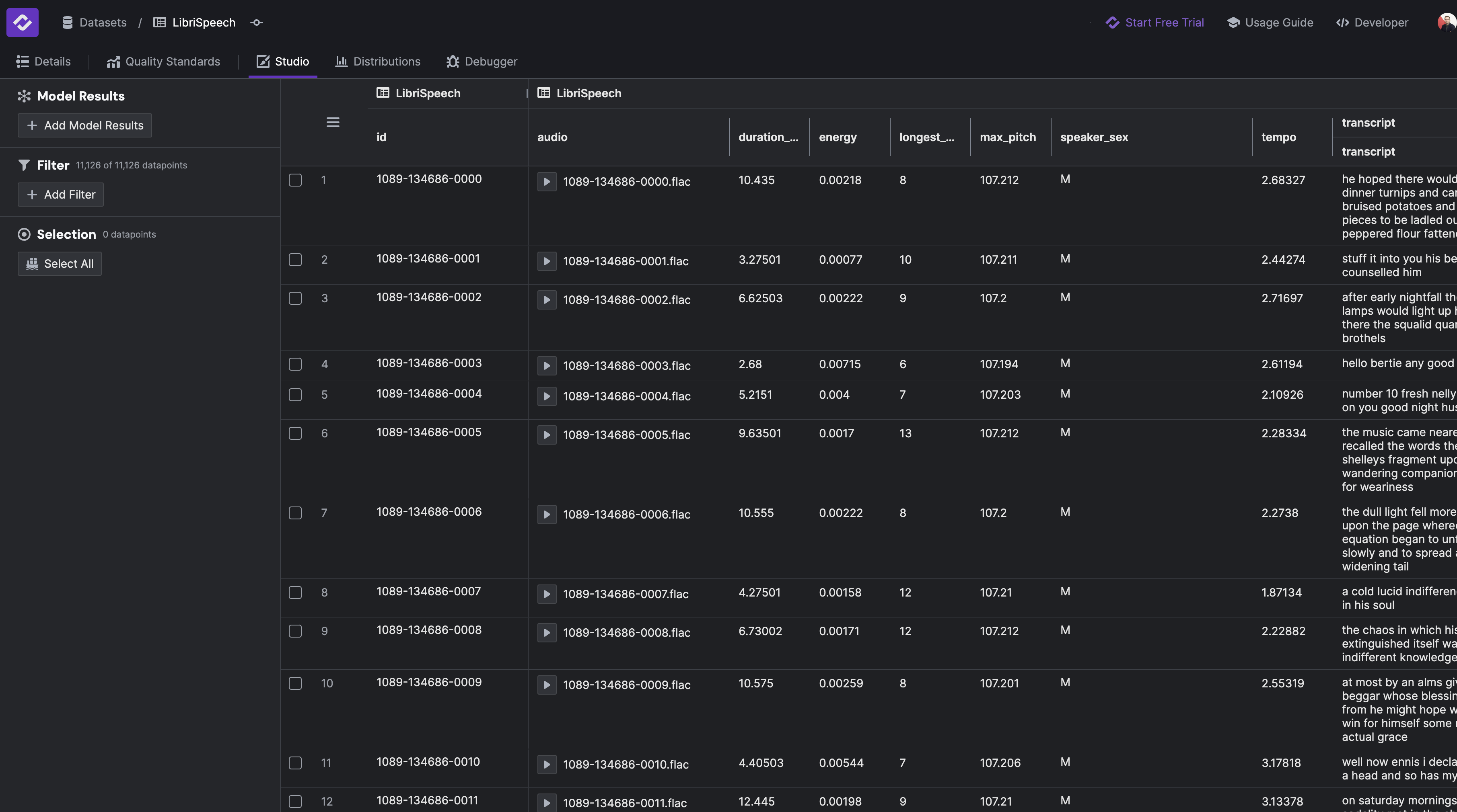 Audio Tabular View