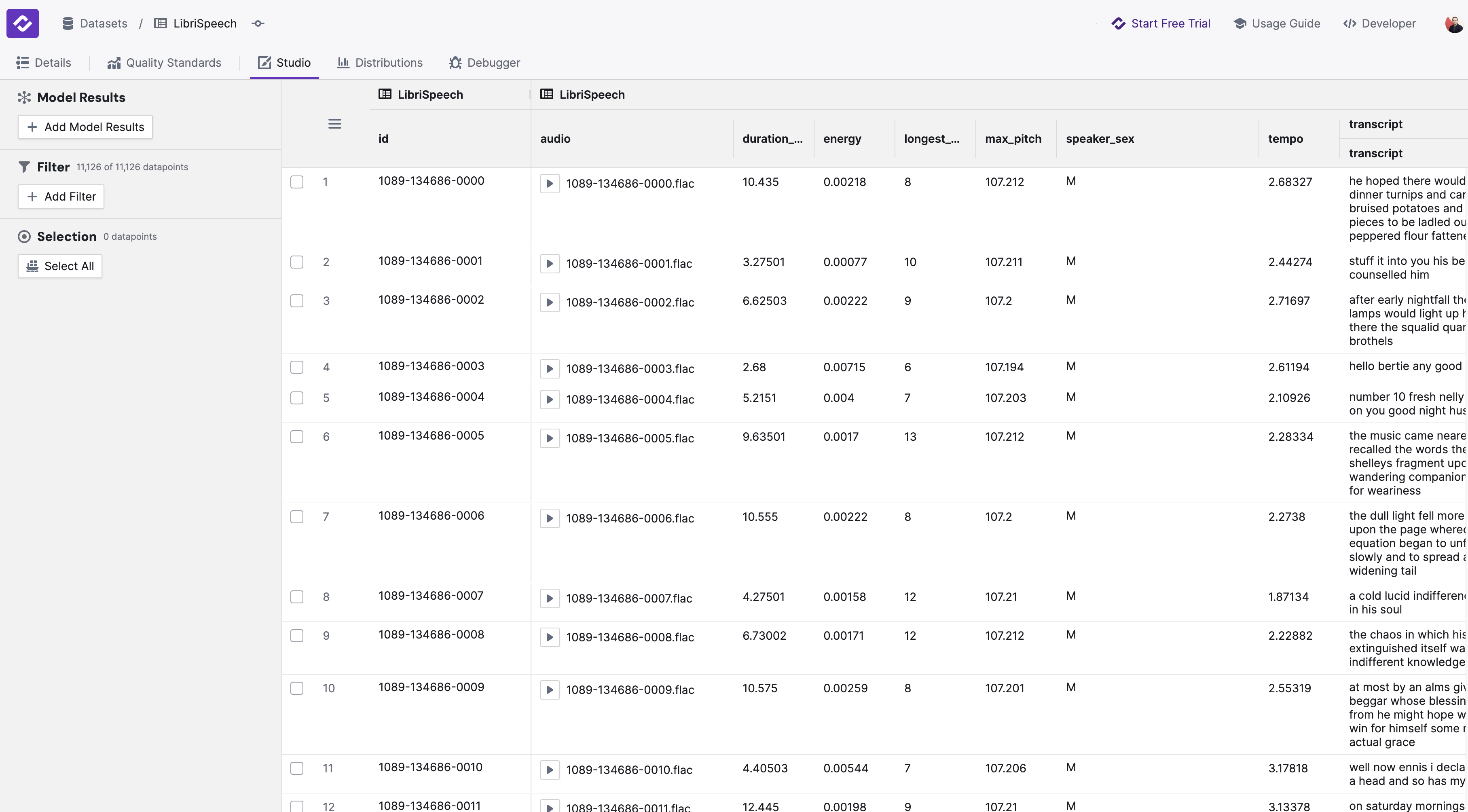 Audio Tabular View